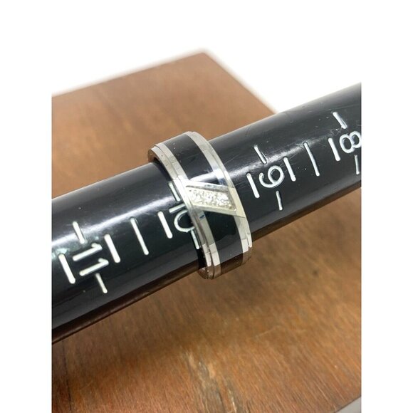 Men's Wedding Band Diamond Black Silver Tungsten Carbide 8mm Ring Size 9.75 - Picture 9 of 14